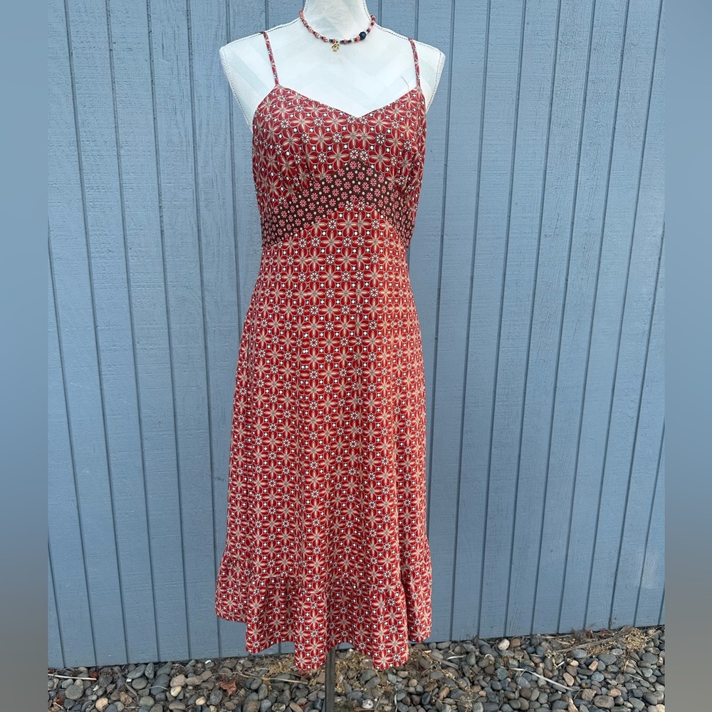 Cute Burnt Orange and Chocolate Brown Midi Dress